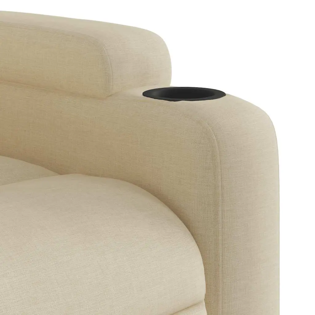Recliner Chair Manual Vibration Massage Cream Fabric Adjustable Backrest Armchair 6 Massage Points