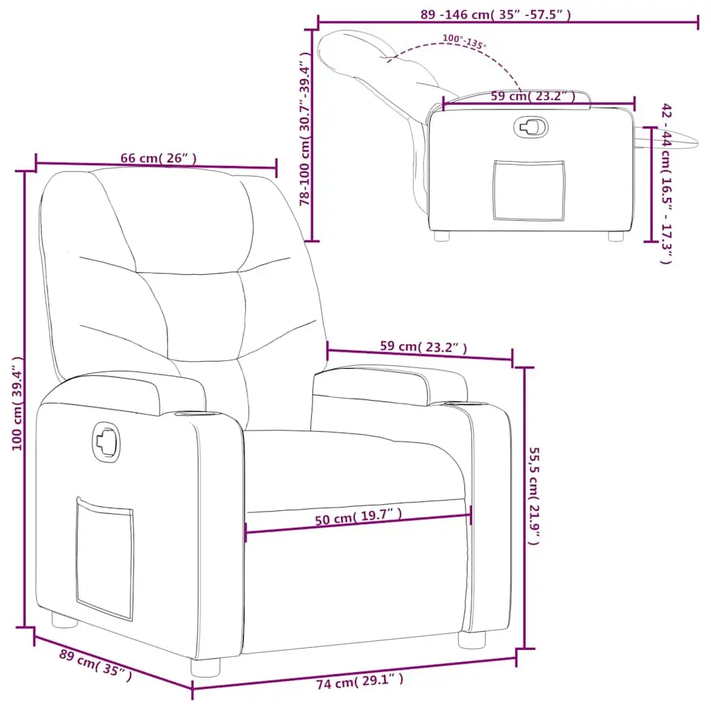 Recliner Chair Black Manual Reclining Armchair Lounge Seat with Cup Holders