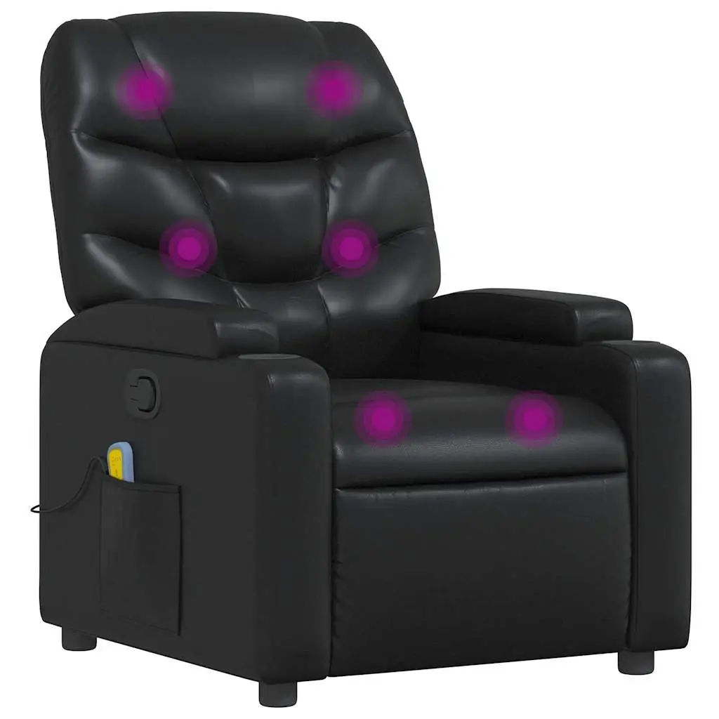 Massage Recliner Chair Black Faux Leather Manual Recline 6 Point Vibration