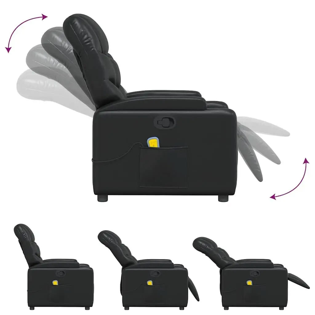 Massage Recliner Chair Black Faux Leather Manual Recline 6 Point Vibration