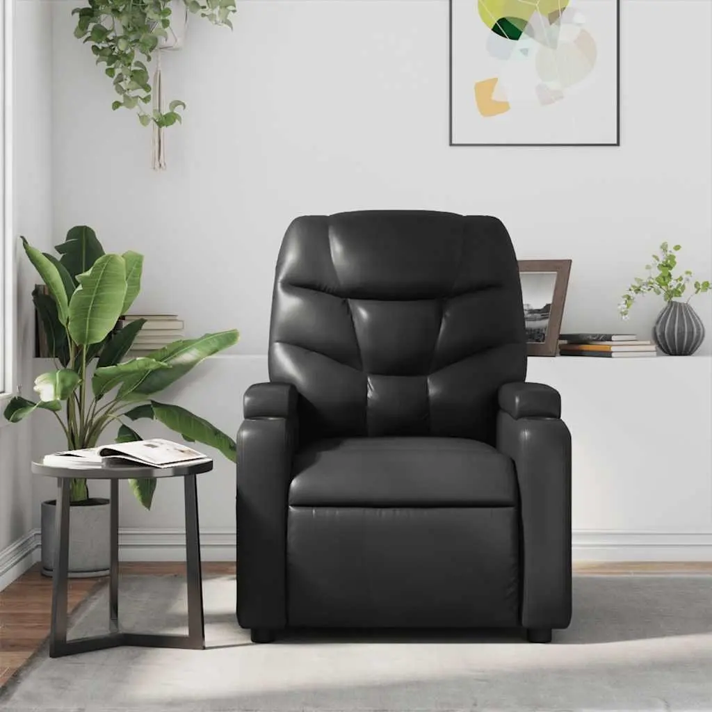 Massage Recliner Chair Black Faux Leather Manual Recline 6 Point Vibration