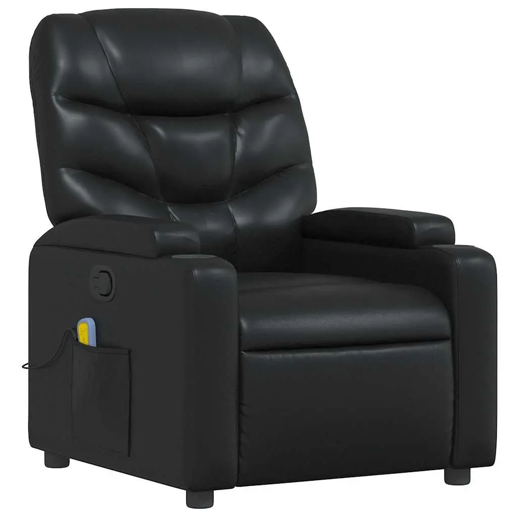 Massage Recliner Chair Black Faux Leather Manual Recline 6 Point Vibration