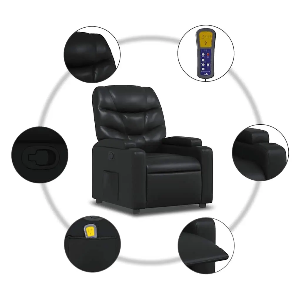 Massage Recliner Chair Black Faux Leather Manual Recline 6 Point Vibration