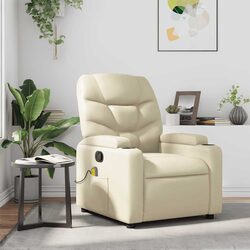 Massage Recliner Chair Cream Faux Leather Manual Recline Armchair Vibration