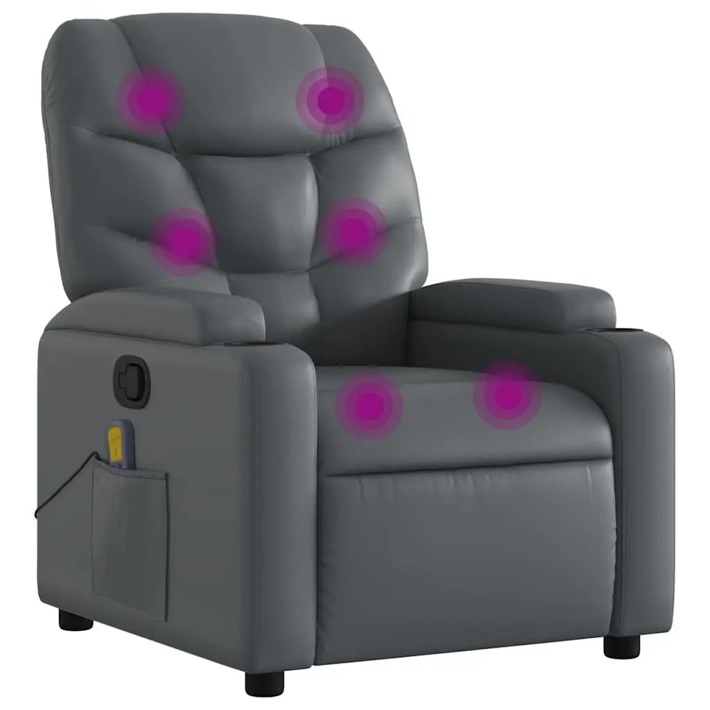 Massage Recliner Chair Manual Recline Grey Faux Leather Armchair with Cup Holders