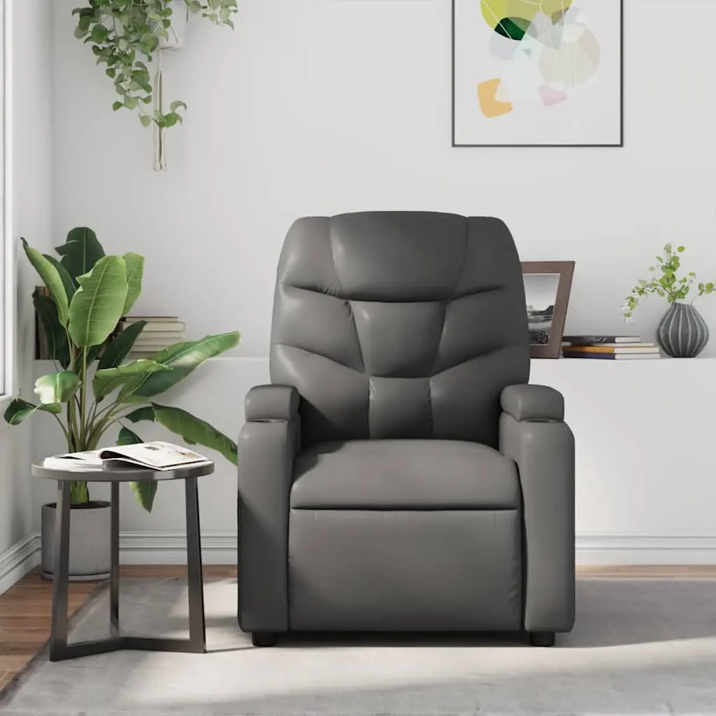 Massage Recliner Chair Manual Recline Grey Faux Leather Armchair with Cup Holders