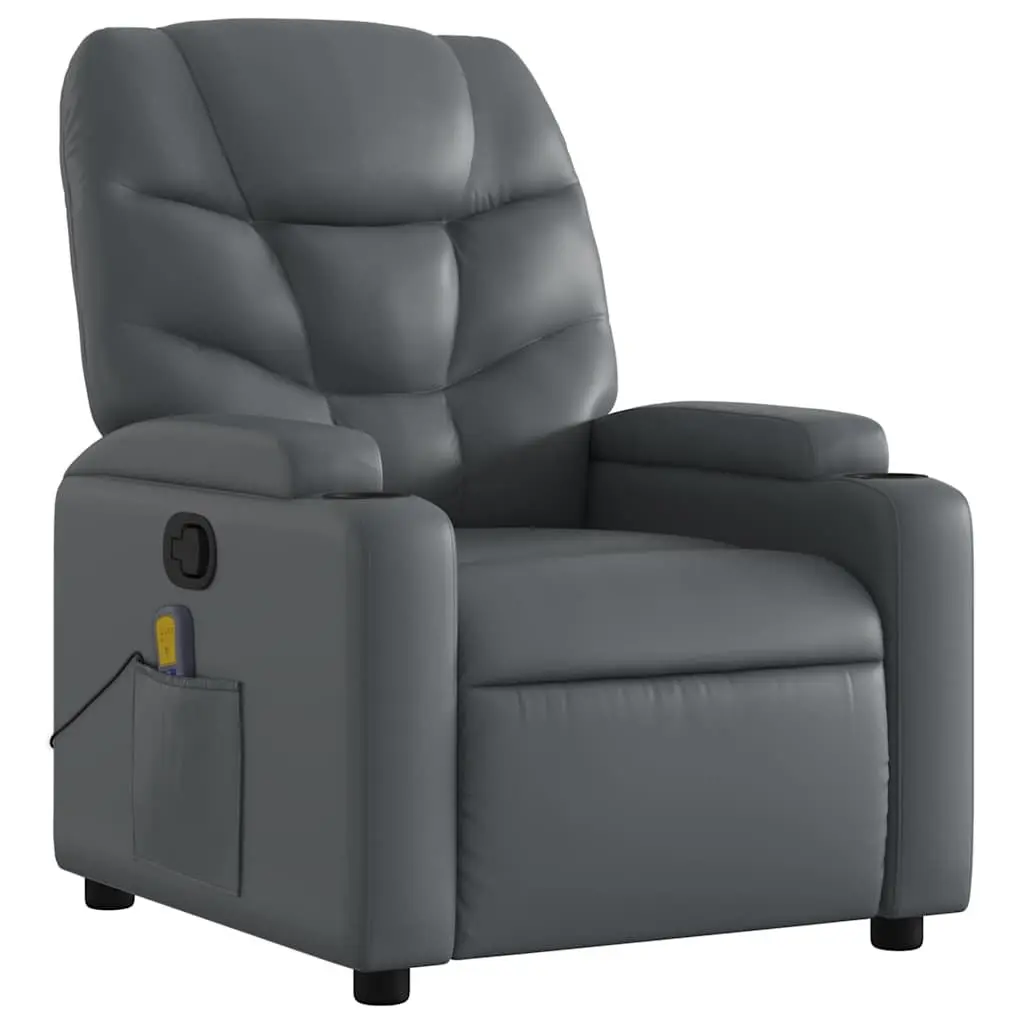 Massage Recliner Chair Manual Recline Grey Faux Leather Armchair with Cup Holders