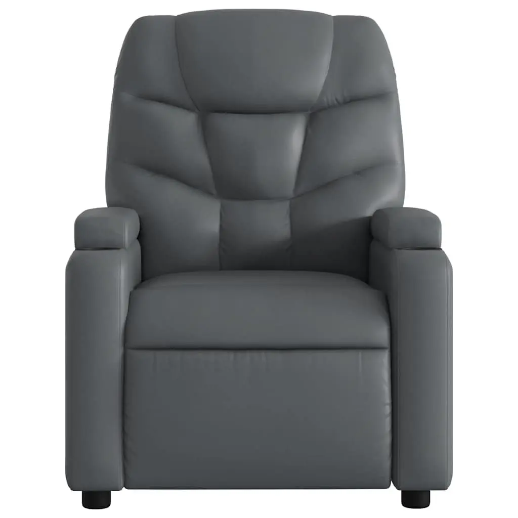 Massage Recliner Chair Manual Recline Grey Faux Leather Armchair with Cup Holders