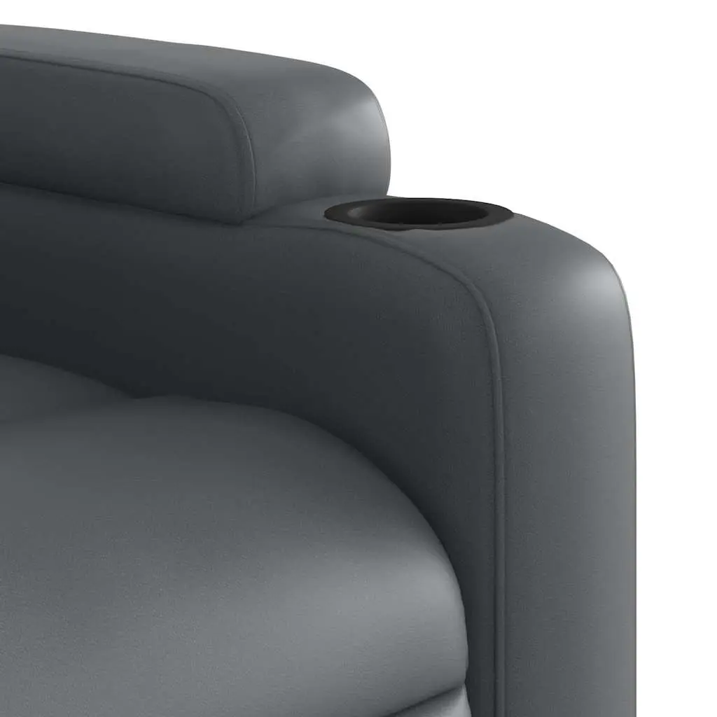 Massage Recliner Chair Manual Recline Grey Faux Leather Armchair with Cup Holders
