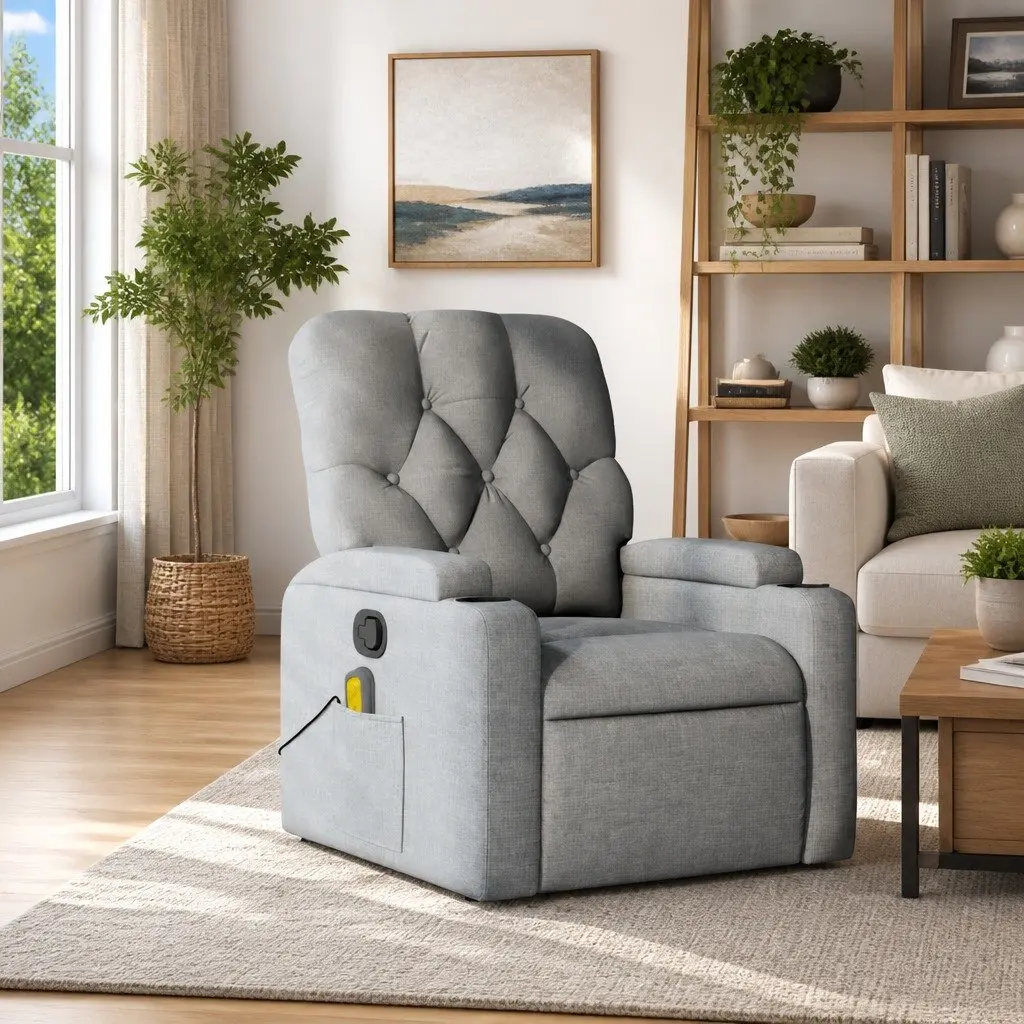 Grey Fabric Massage Recliner Chair with Footrest