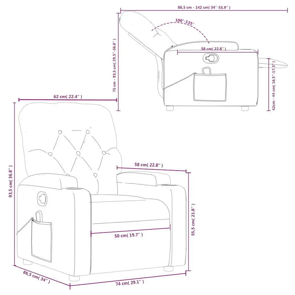 Massage Recliner Chair Grey Fabric Manual Recline Vibration Armchair