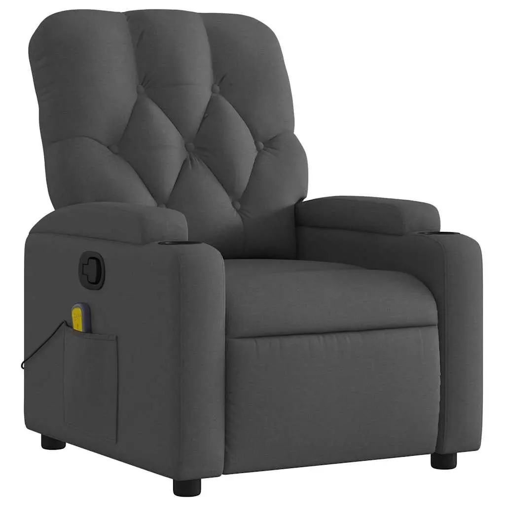 Massage Recliner Chair Grey Fabric Manual Recline Vibration Armchair