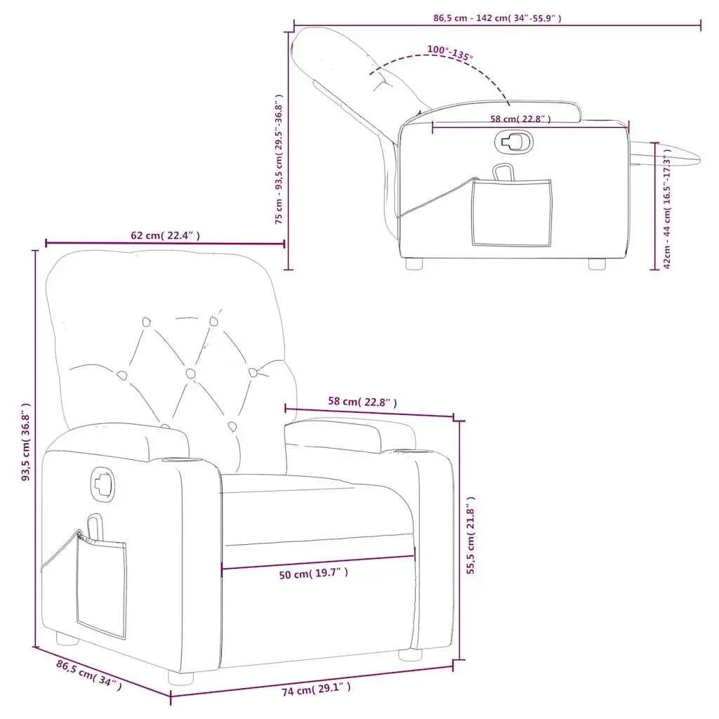 Massage Recliner Chair Black Fabric Manual Recline 6 Massage Points Armchair