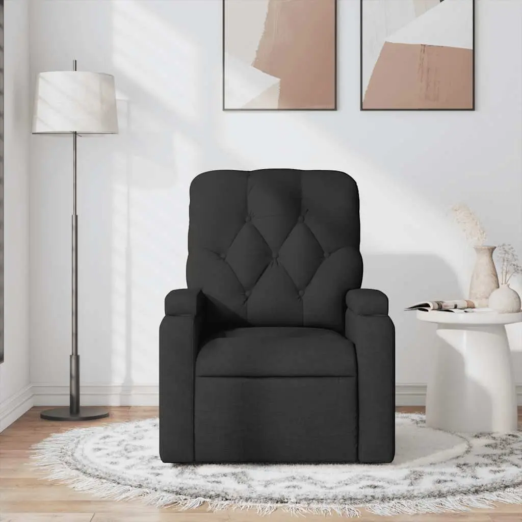 Massage Recliner Chair Black Fabric Manual Recline 6 Massage Points Armchair
