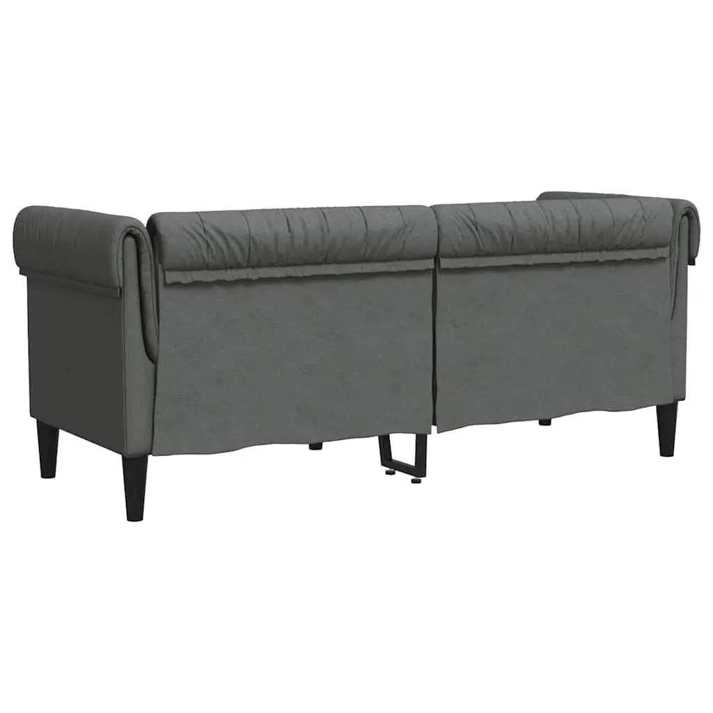 Chesterfield Sofa Grey Fabric 2-Seater Rolled Arms Deep Backrest
