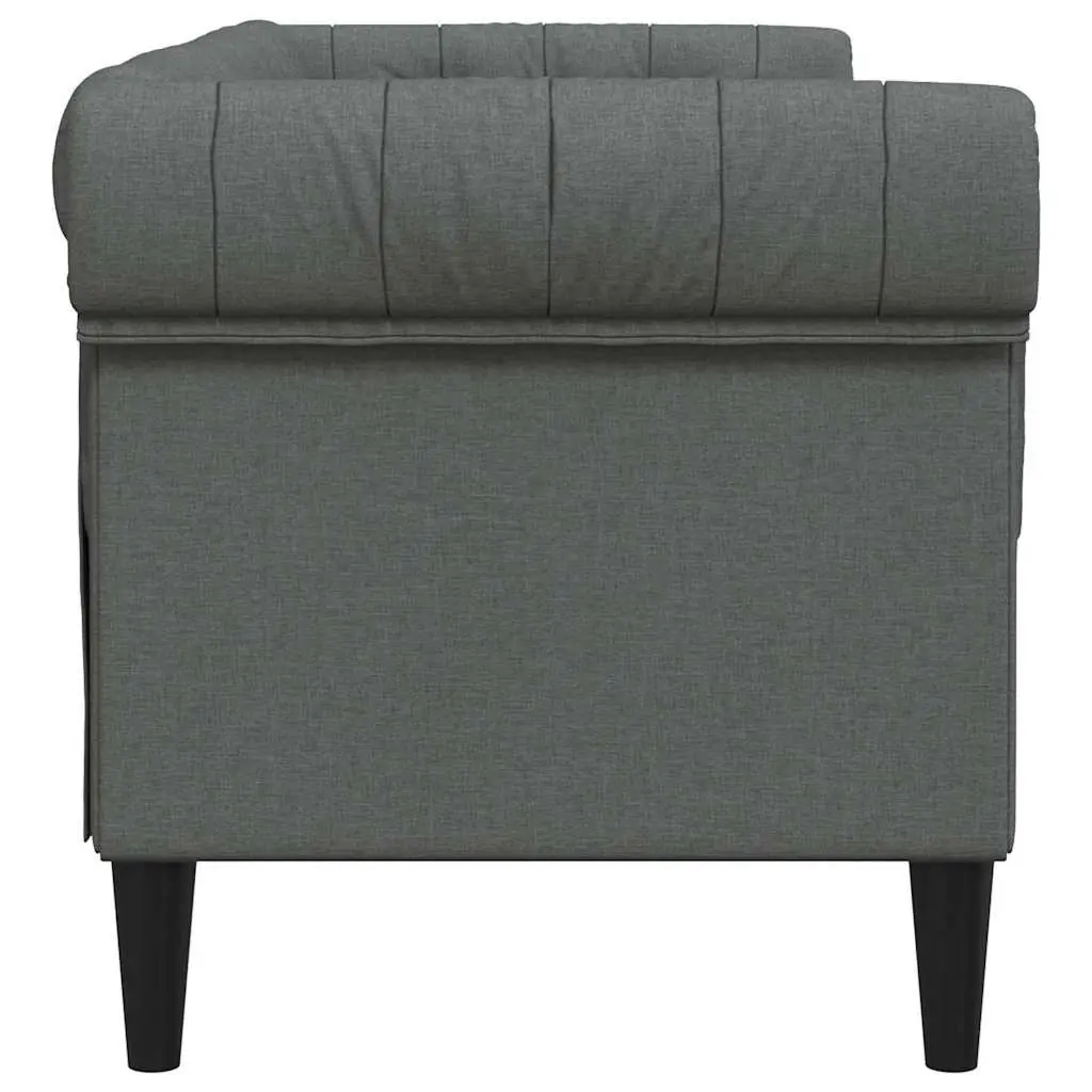Chesterfield Sofa Grey Fabric 2-Seater Rolled Arms Deep Backrest