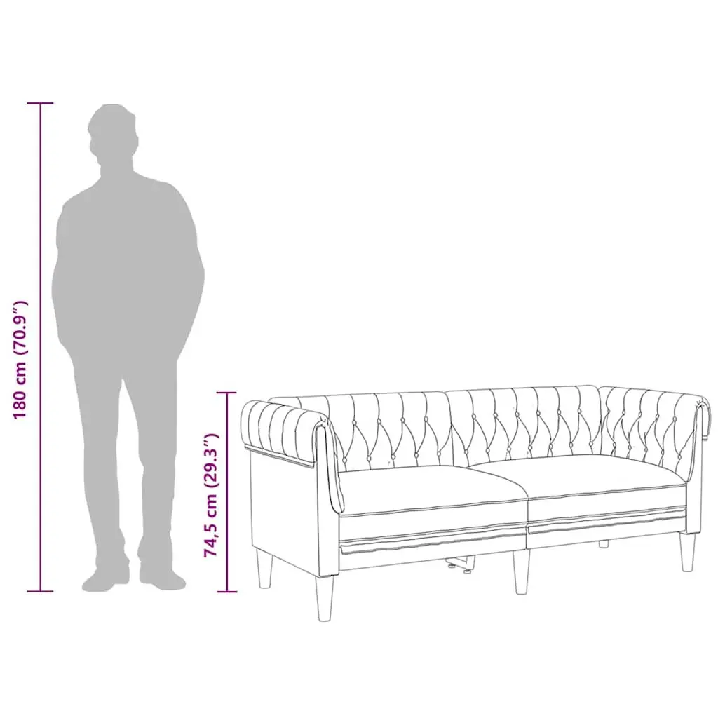 Chesterfield Sofa Grey Fabric 2-Seater Rolled Arms Deep Backrest