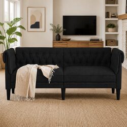 Cozy 2-Seater Chesterfield Sofa in Black Fabric