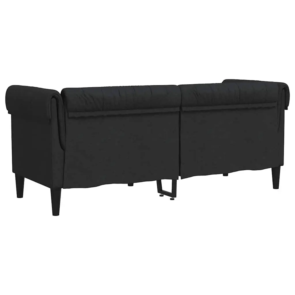 Chesterfield Sofa Black Fabric 2-Seater Classic Rolled Arm