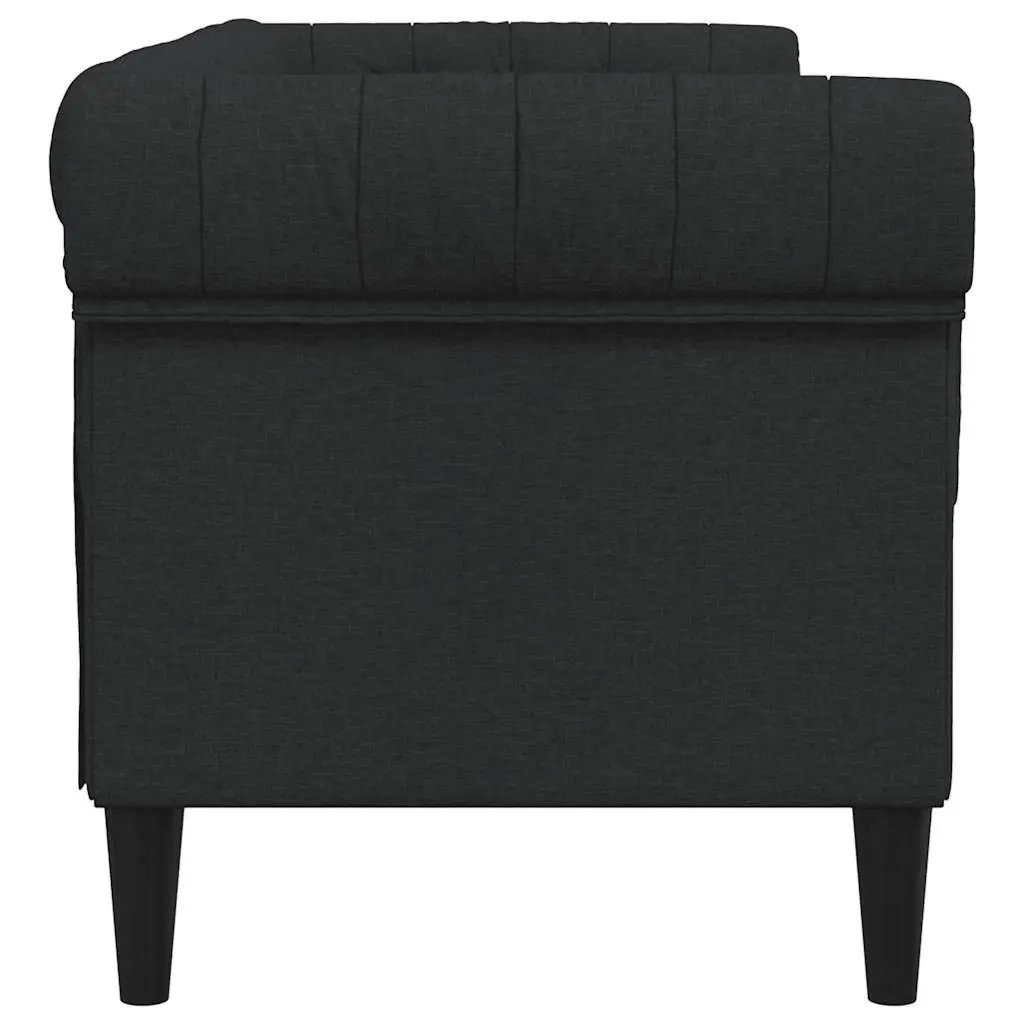 Chesterfield Sofa Black Fabric 2-Seater Classic Rolled Arm