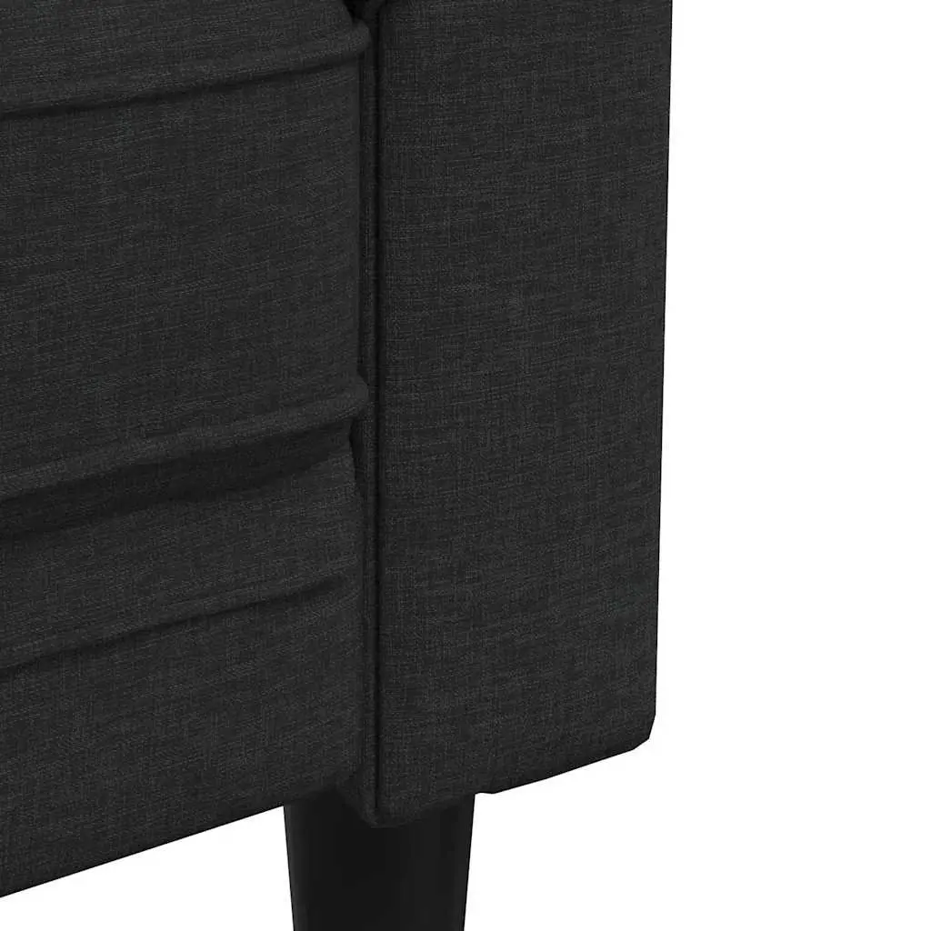 Chesterfield Sofa Black Fabric 2-Seater Classic Rolled Arm