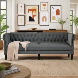 3-Seater Chesterfield Sofa in Grey Fabric for Cozy Living Rooms