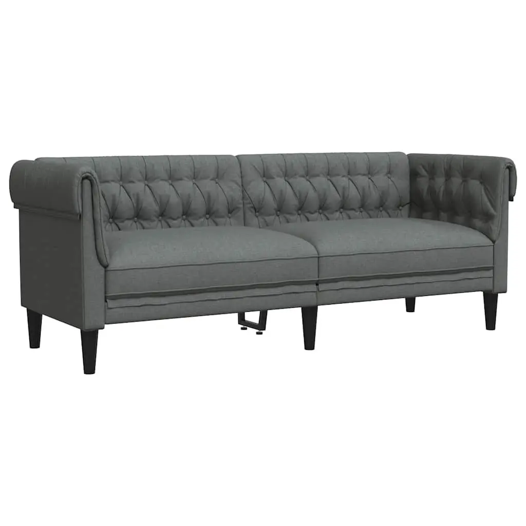Grey Fabric Chesterfield Sofa 3-Seater Rolled Arm Living Room Couch