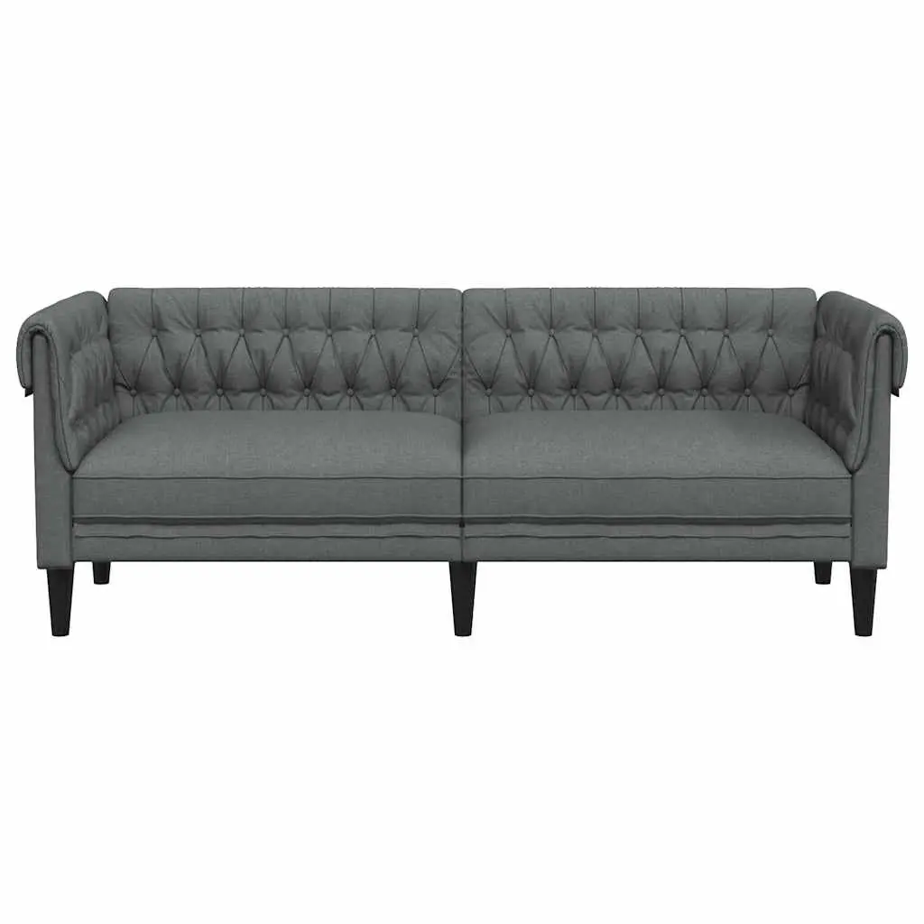 Grey Fabric Chesterfield Sofa 3-Seater Rolled Arm Living Room Couch