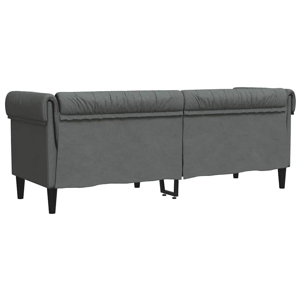 Grey Fabric Chesterfield Sofa 3-Seater Rolled Arm Living Room Couch
