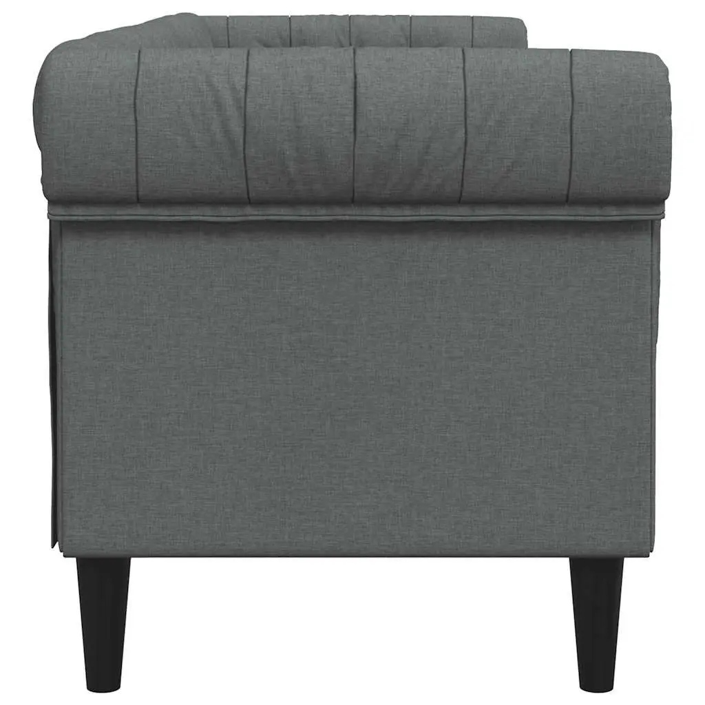 Grey Fabric Chesterfield Sofa 3-Seater Rolled Arm Living Room Couch