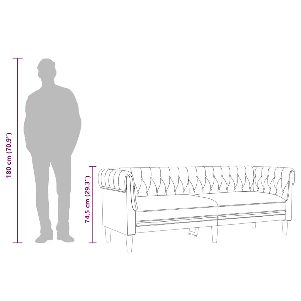 Grey Fabric Chesterfield Sofa 3-Seater Rolled Arm Living Room Couch