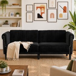 Black Velvet 2-Seater Sofa for Cozy Living Spaces