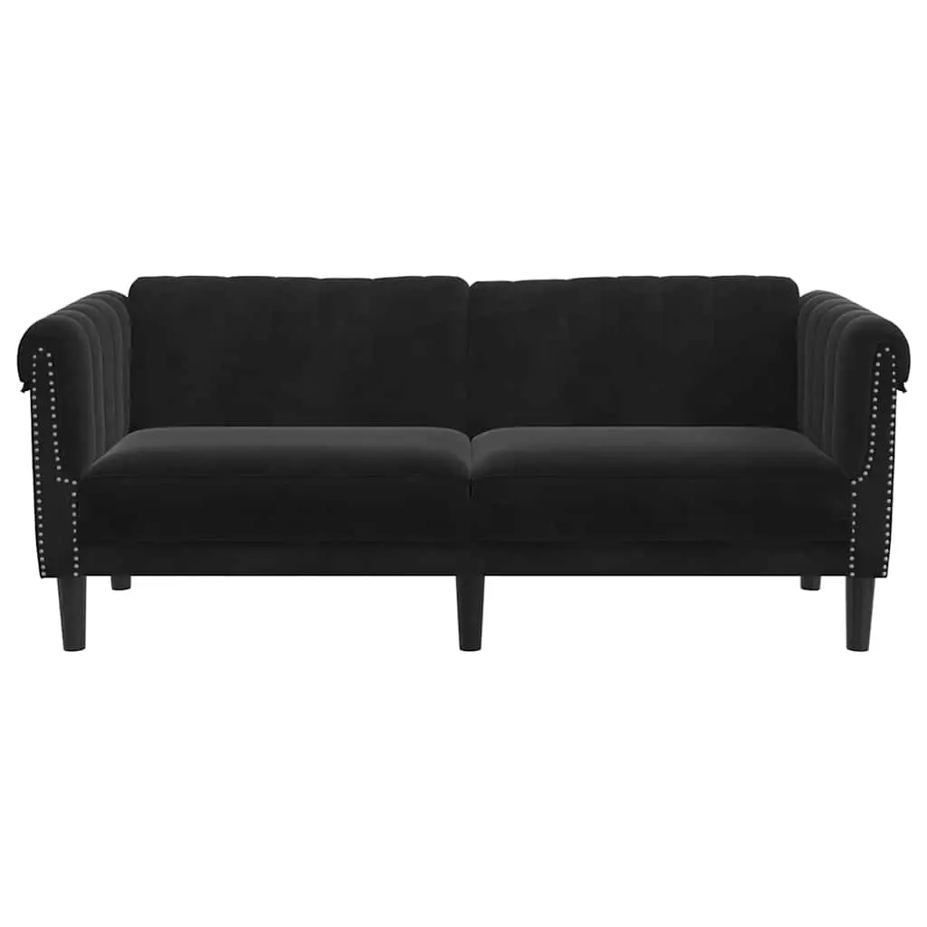 2-Seater Sofa Black Velvet Modern Living Room Couch Comfortable Padded Armrests
