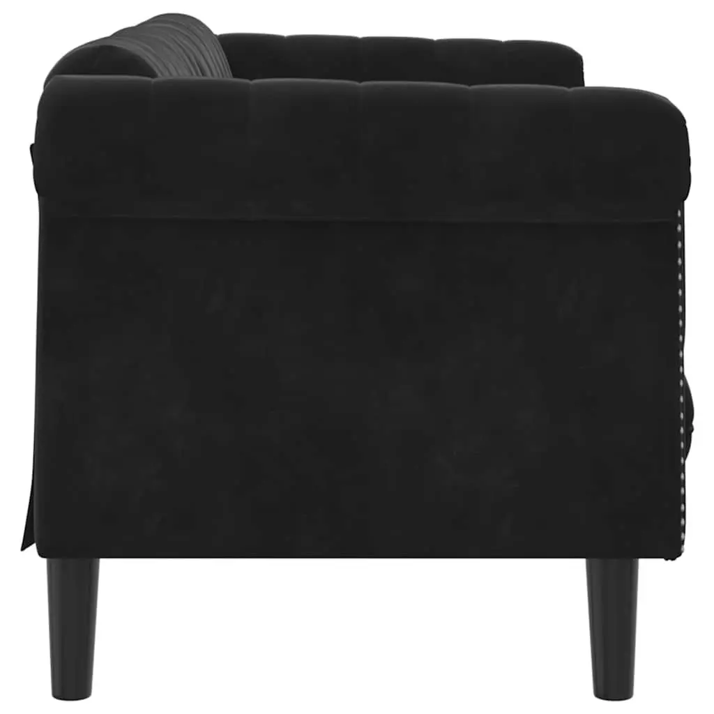 2-Seater Sofa Black Velvet Modern Living Room Couch Comfortable Padded Armrests