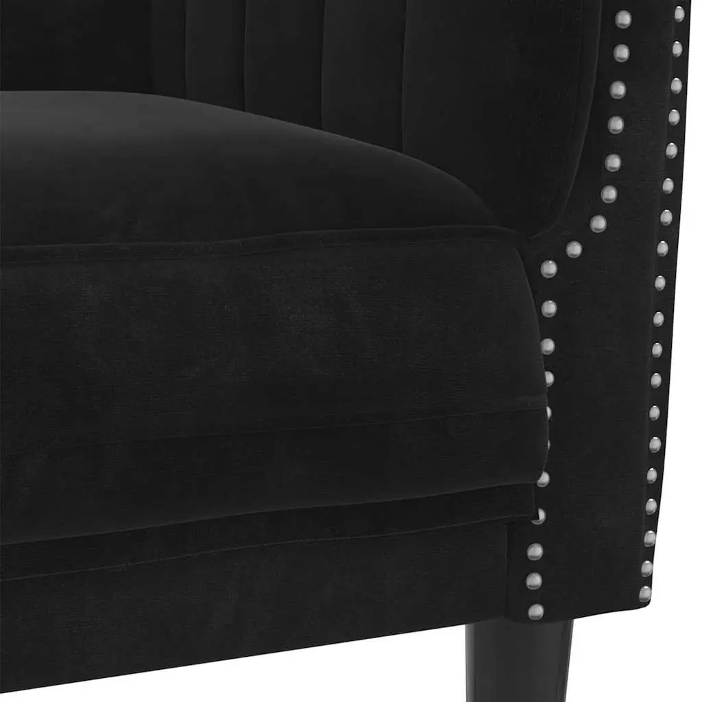 2-Seater Sofa Black Velvet Modern Living Room Couch Comfortable Padded Armrests
