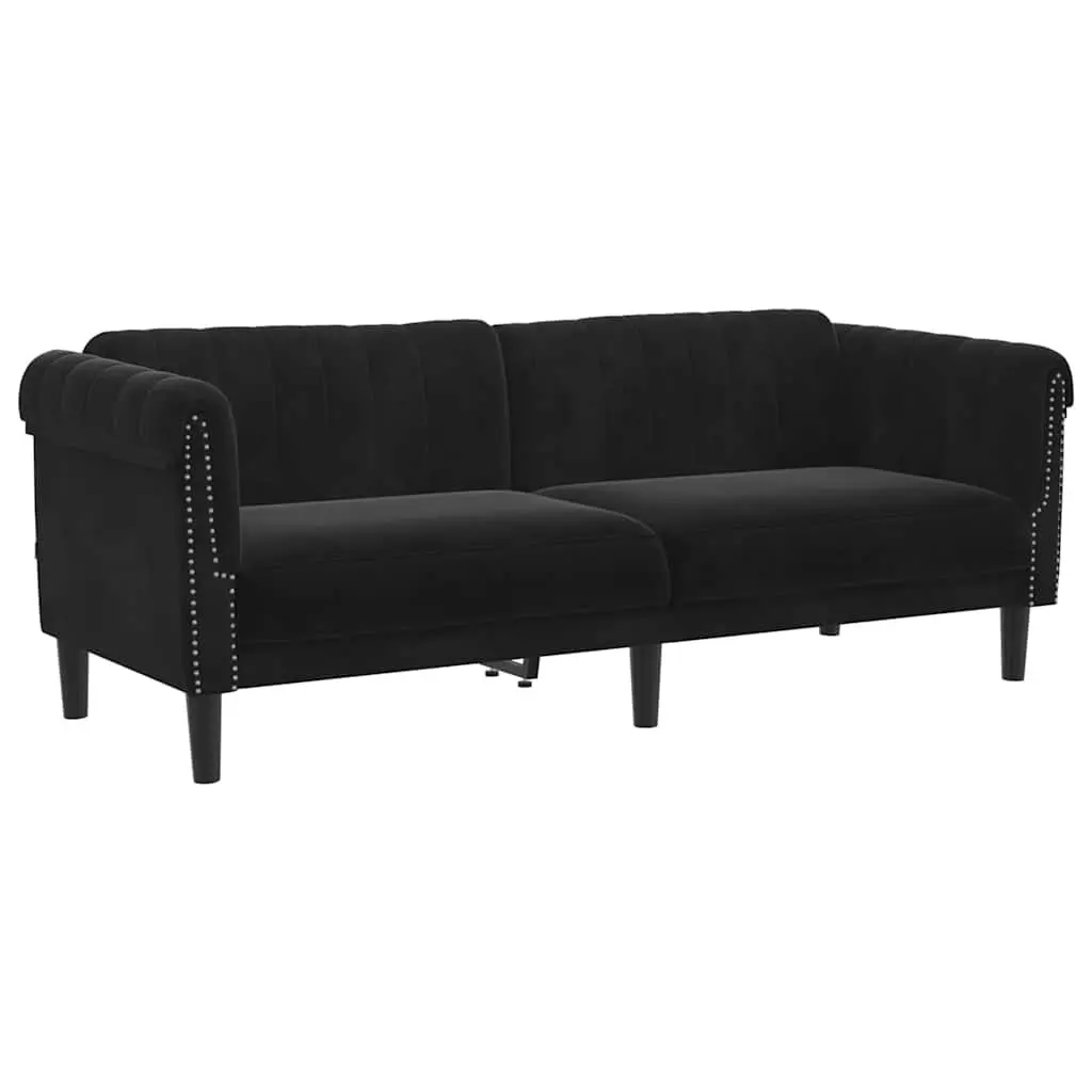 3SeaterSofaComfortablePaddedSeatVelvetBlackModernDesign