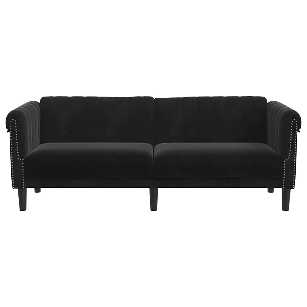 3SeaterSofaComfortablePaddedSeatVelvetBlackModernDesign