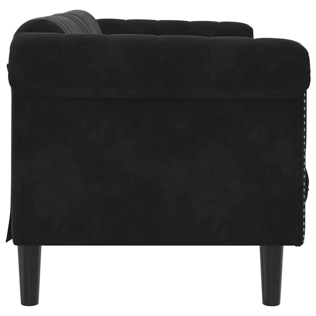 3SeaterSofaComfortablePaddedSeatVelvetBlackModernDesign