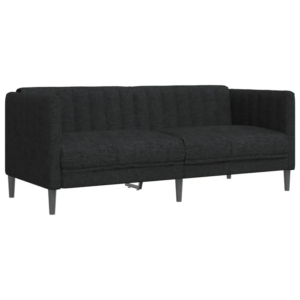 2-Seater Sofa Black Fabric Living Room Couch Comfortable Padded Armrests