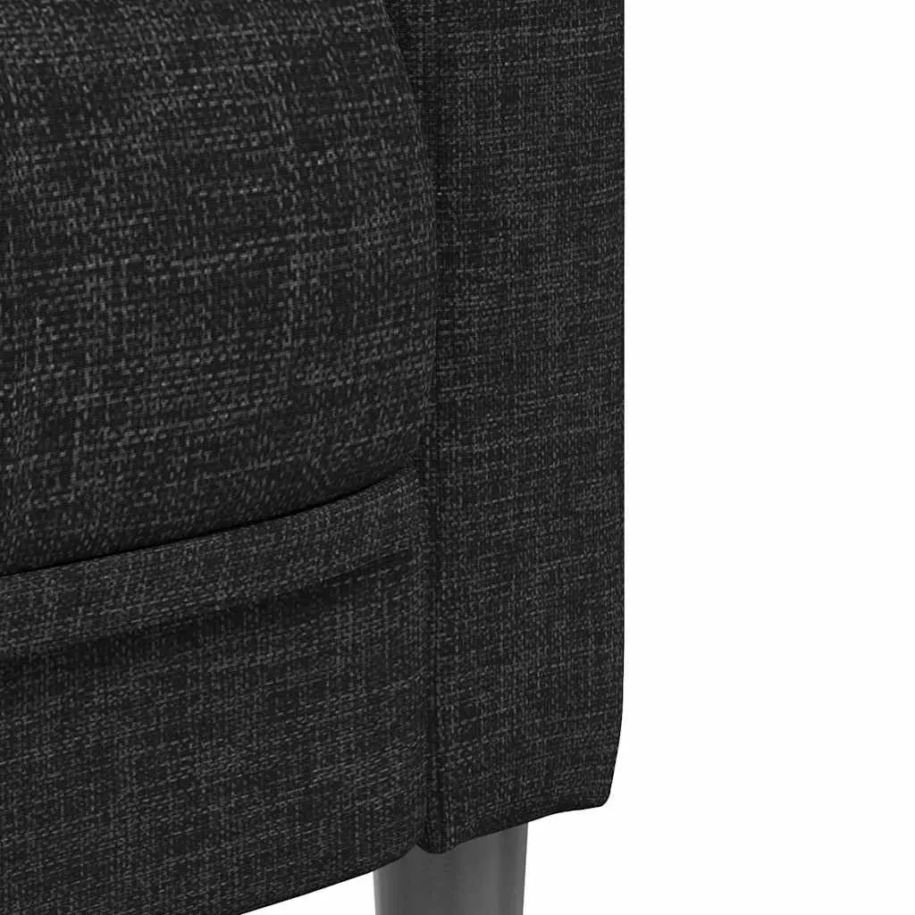 3-Seater Sofa Black Fabric Living Room Couch Comfortable Padded Armrests