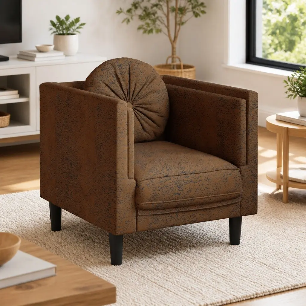 Brown Faux Suede Leather Sofa Chair