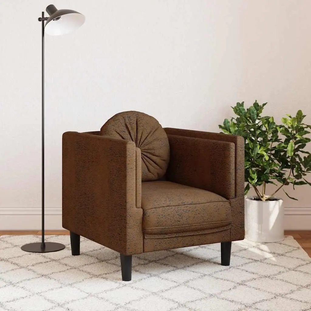 Brown Faux Suede Leather Sofa Chair