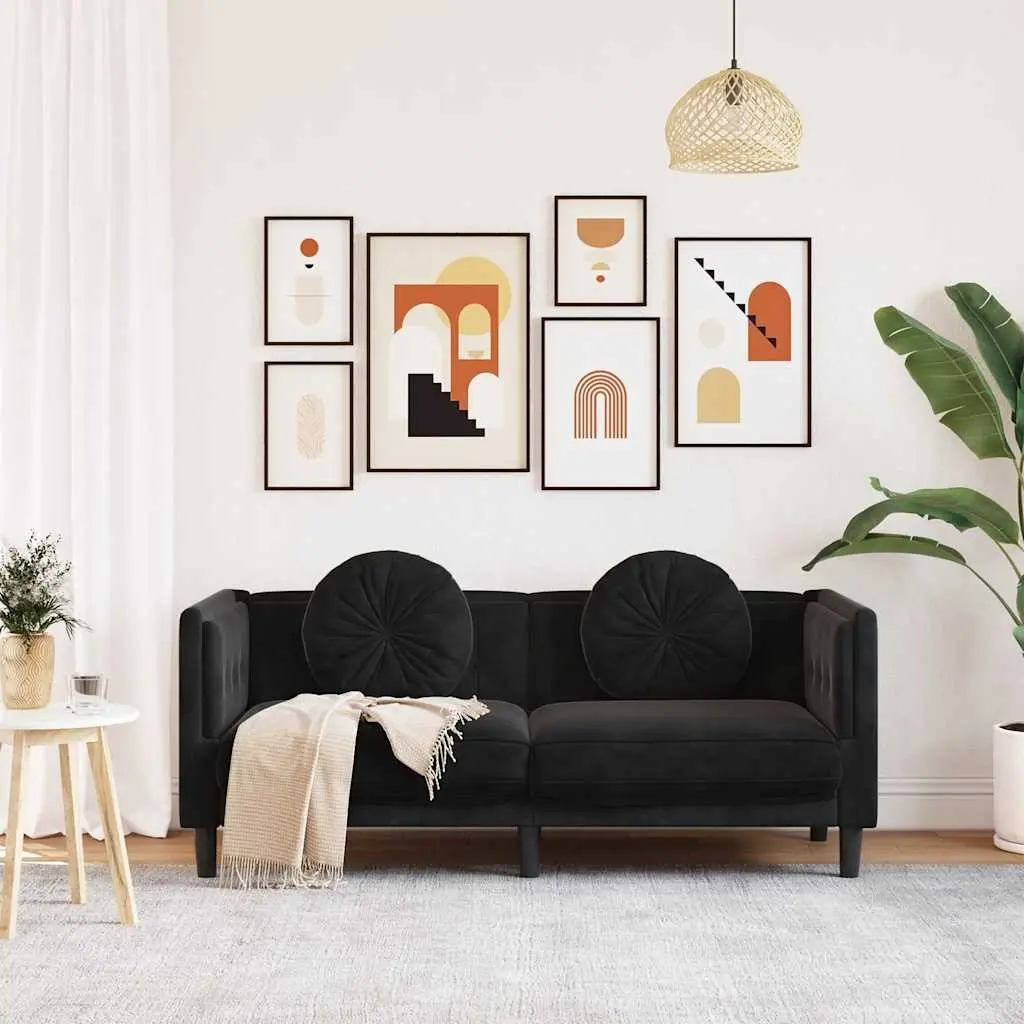 2-Seater Sofa Black Velvet Couch Living Room Furniture Comfortable Padded