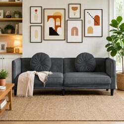 3-Seater Grey Velvet Sofa with Cushions
