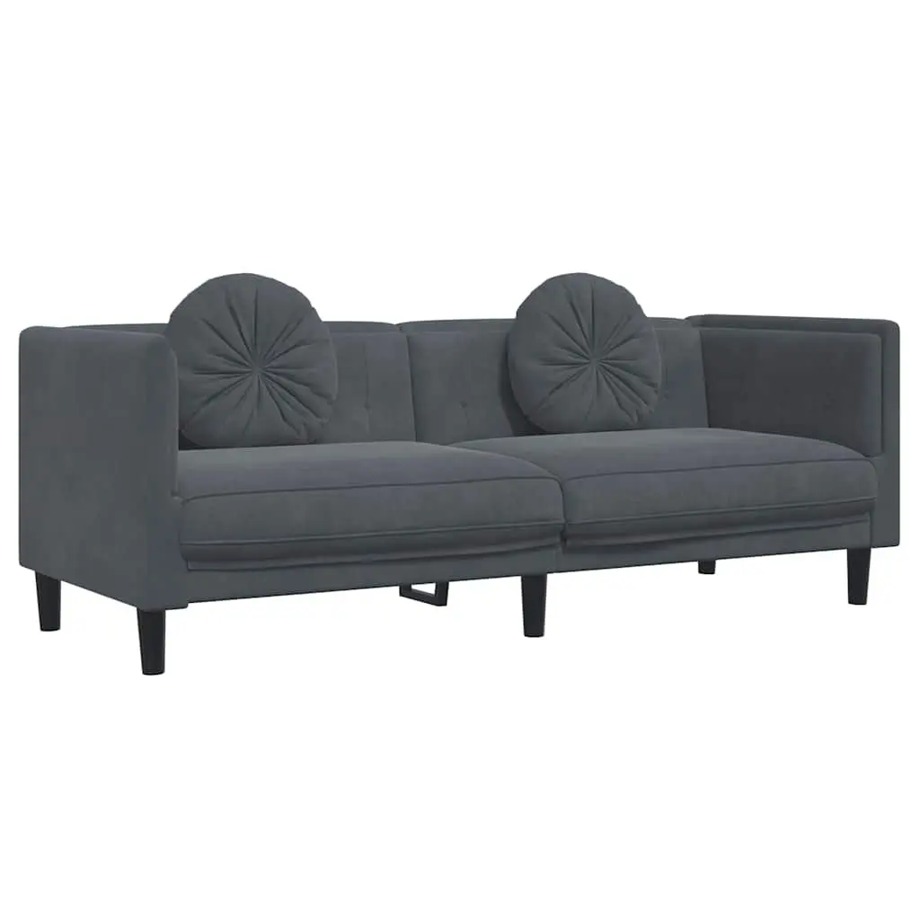 3-Seater Sofa Grey Velvet Padded Armrests Backrest