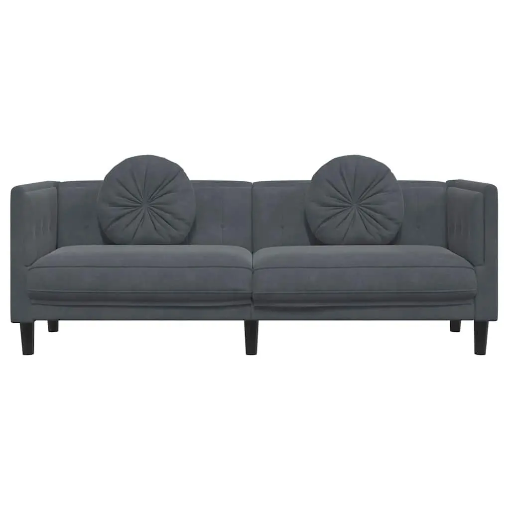 3-Seater Sofa Grey Velvet Padded Armrests Backrest
