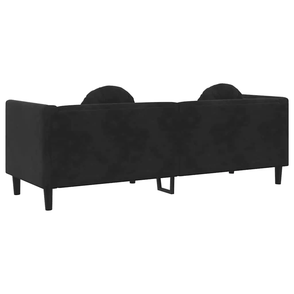3-Seater Sofa Black Velvet Living Room Couch Comfortable Padded Seat Armrests