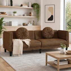 3-Seater Sofa in Brown Faux Suede for Cozy Living Spaces