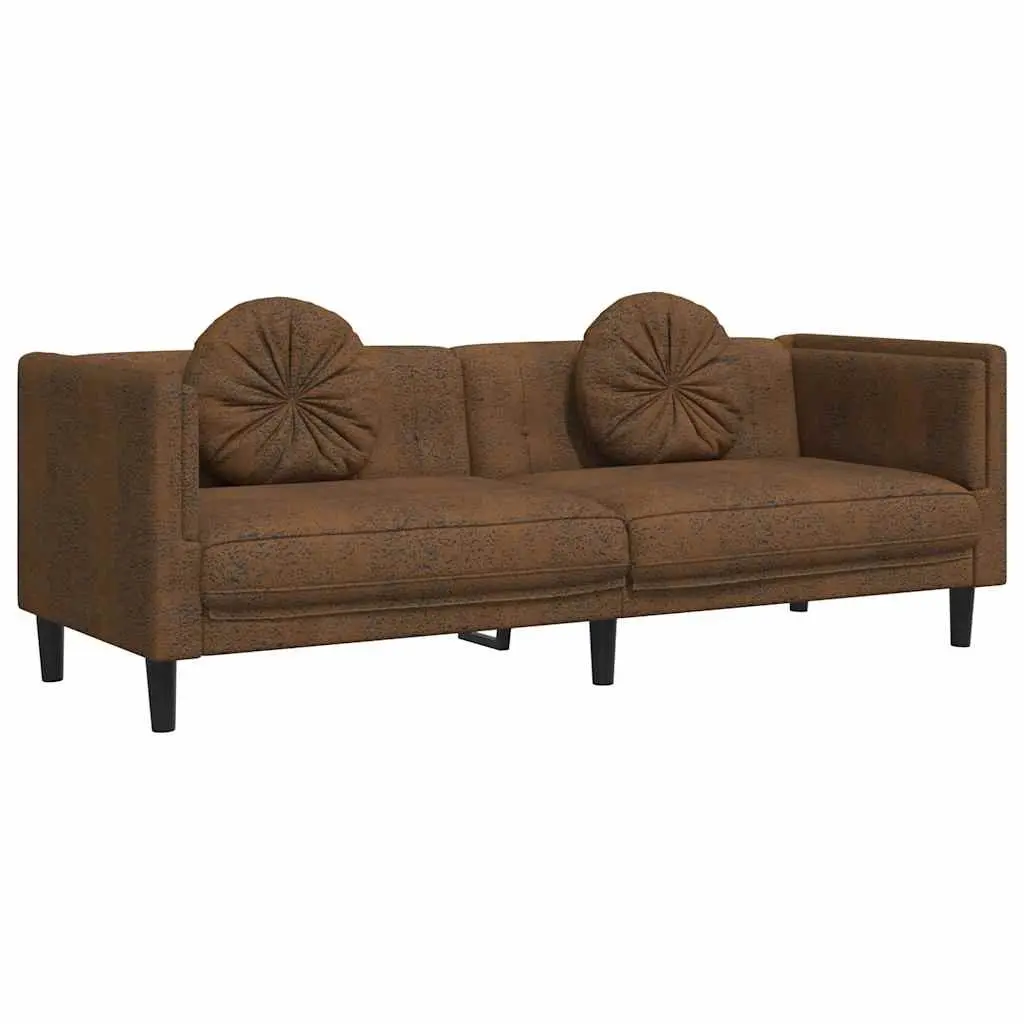 Brown Faux Suede Leather 3-Seater Sofa Living Room Couch with Padded Backrest and Armrests