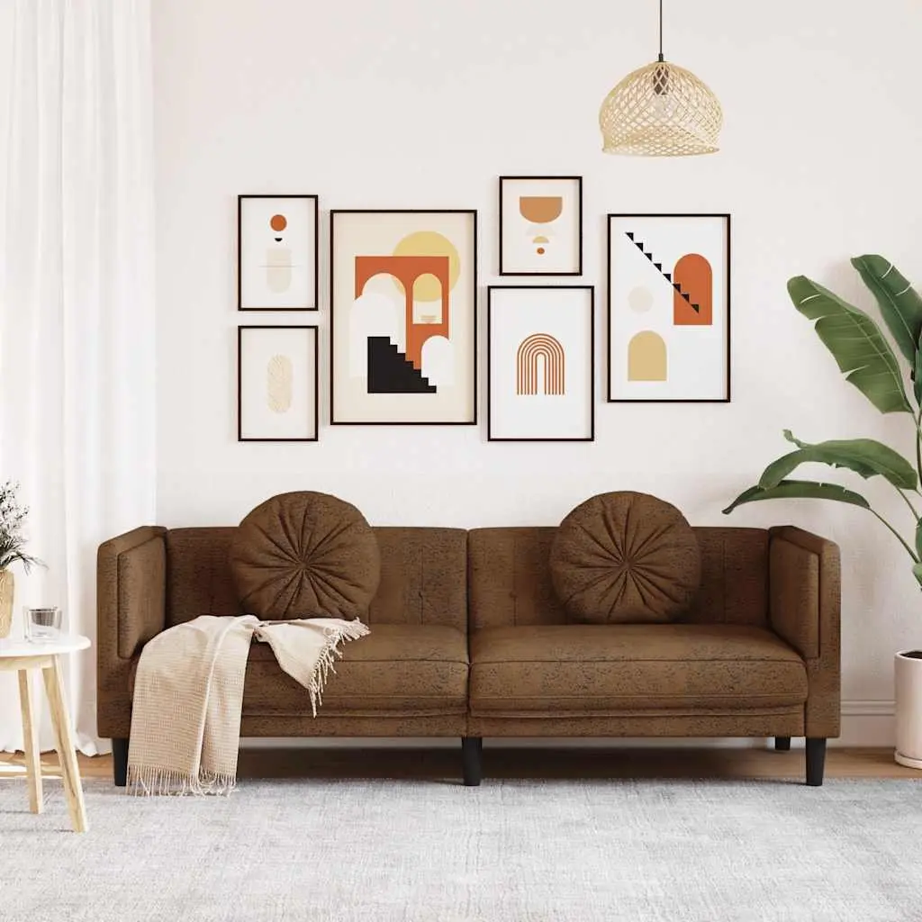 Brown Faux Suede Leather 3-Seater Sofa Living Room Couch with Padded Backrest and Armrests